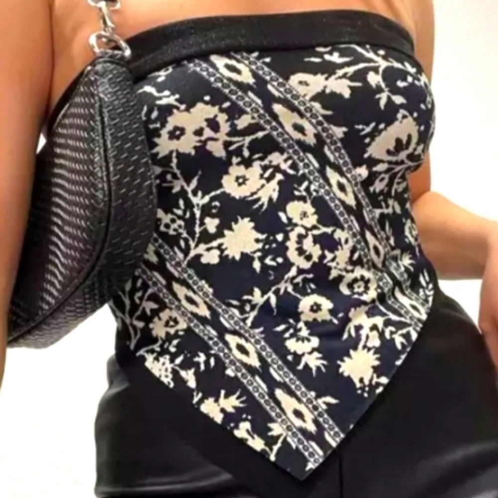 TIE BACK SCARF TUB TOP BLACK & WHITE REVERSIBLE OPEN BACK